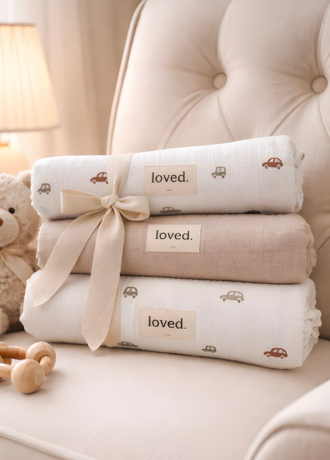 BIO Musselintücher, Spucktücher, 3er-Set Mulltücher AUTOS