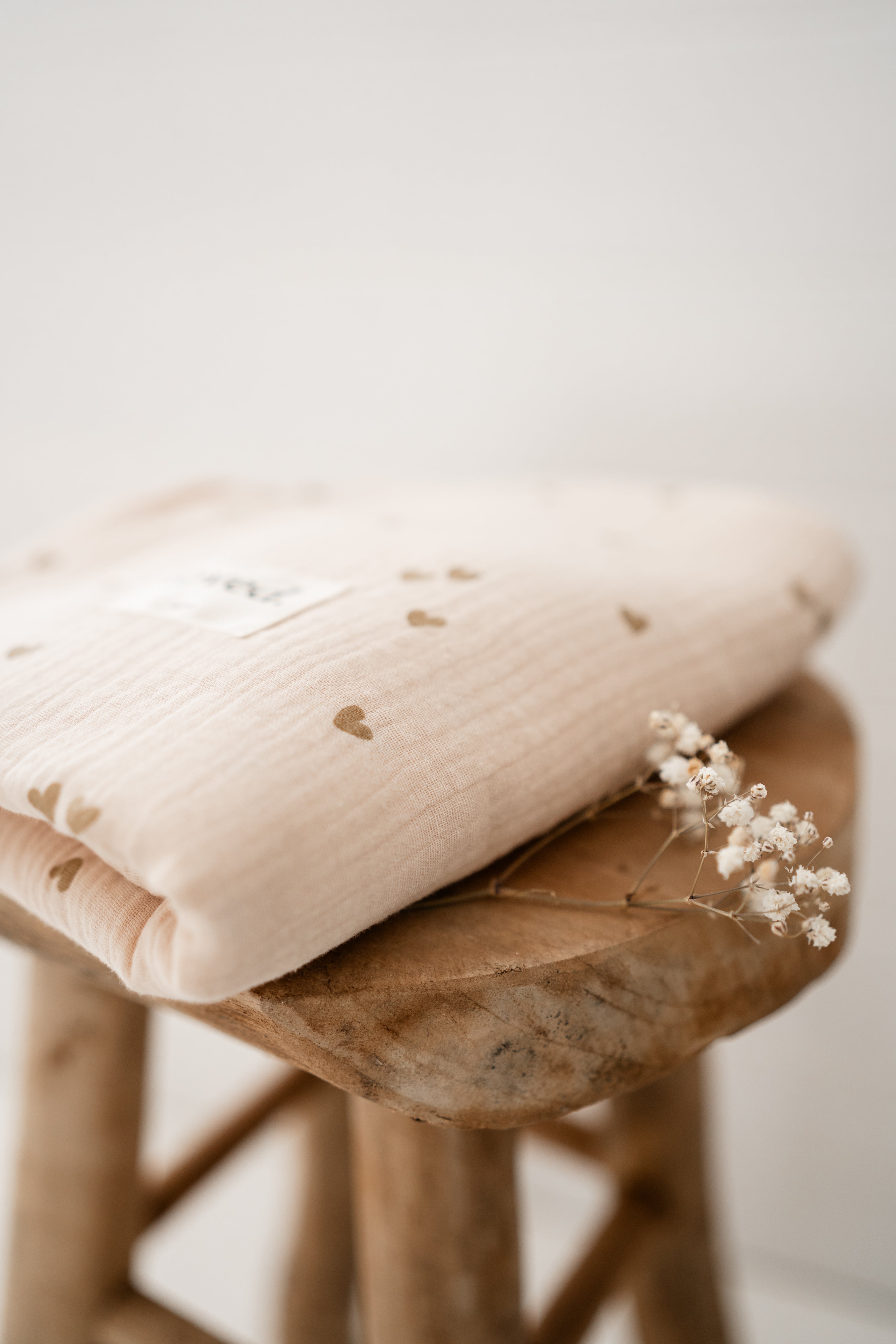Babydecke Musselin mini Herzen creme