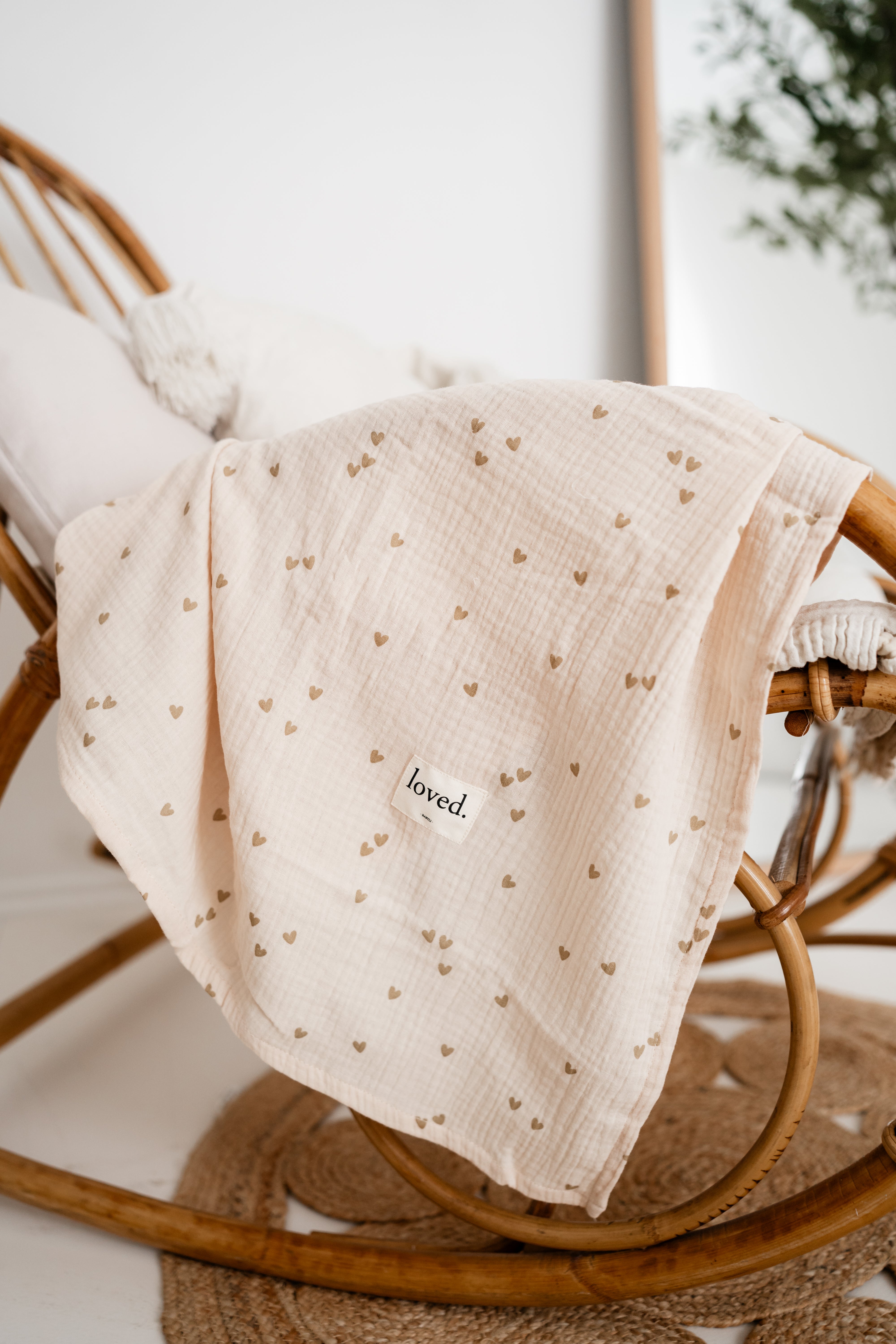 Babydecke Musselin mini Herzen creme