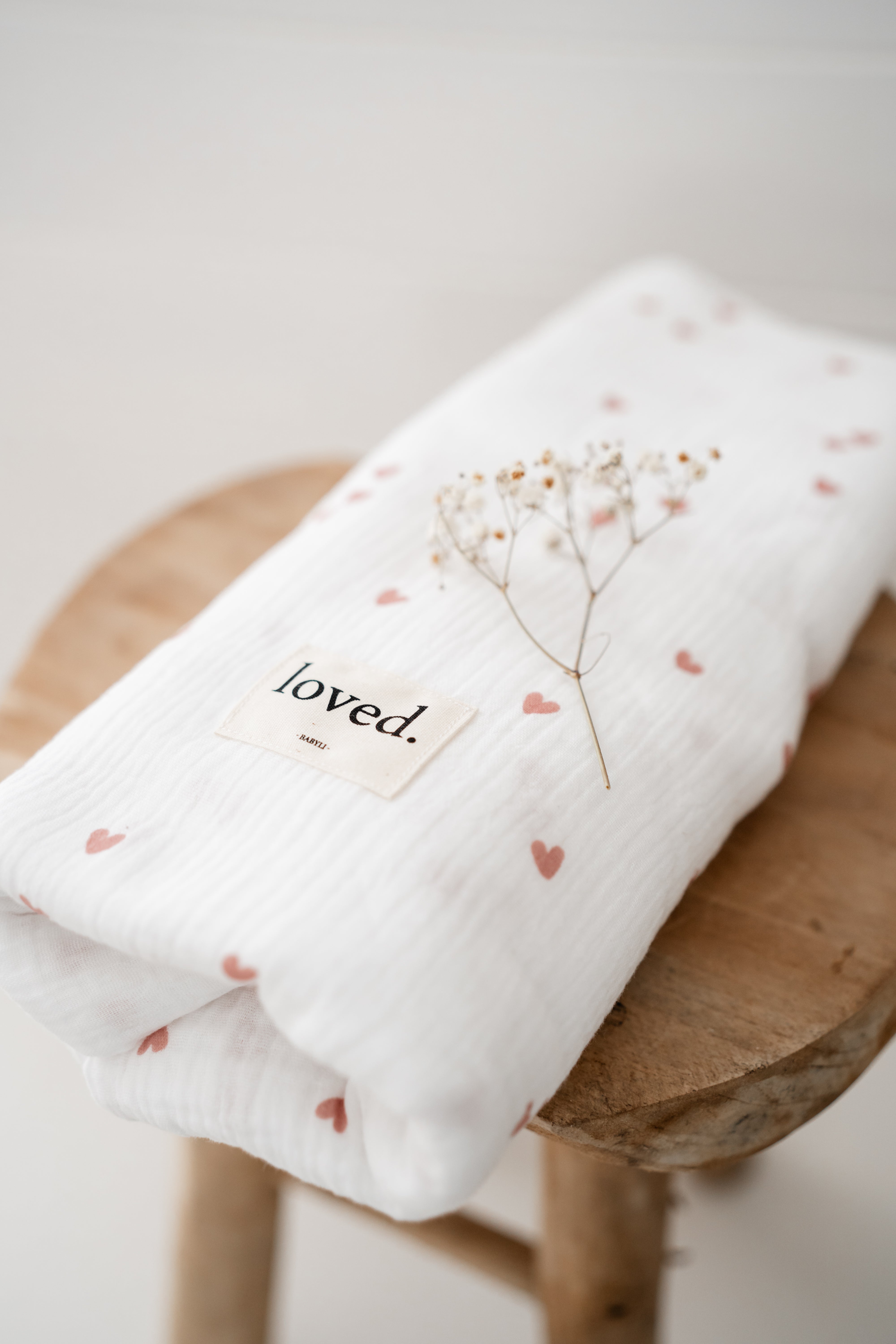 Babydecke Musselin mini Herzen rose