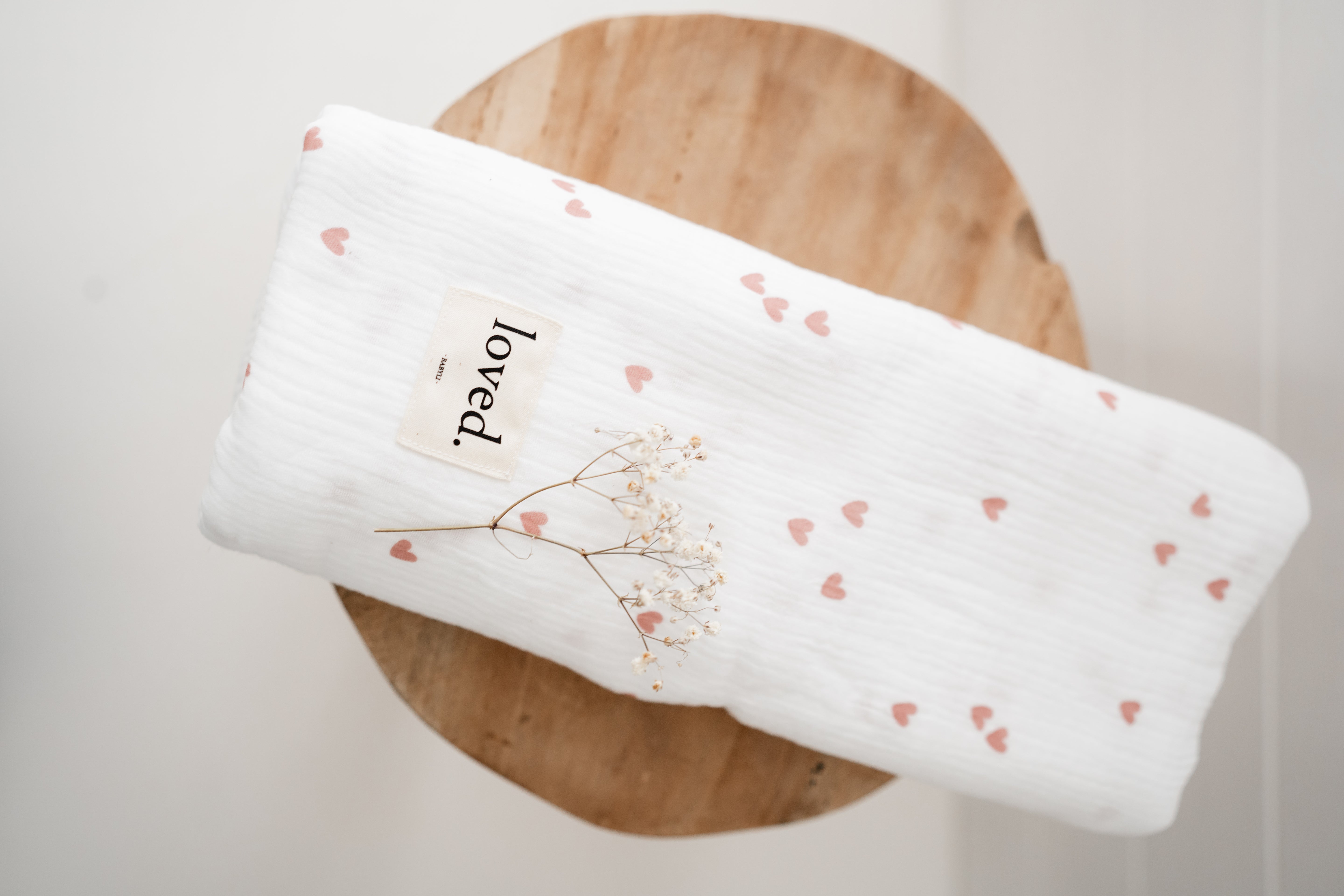 Babydecke Musselin mini Herzen rose