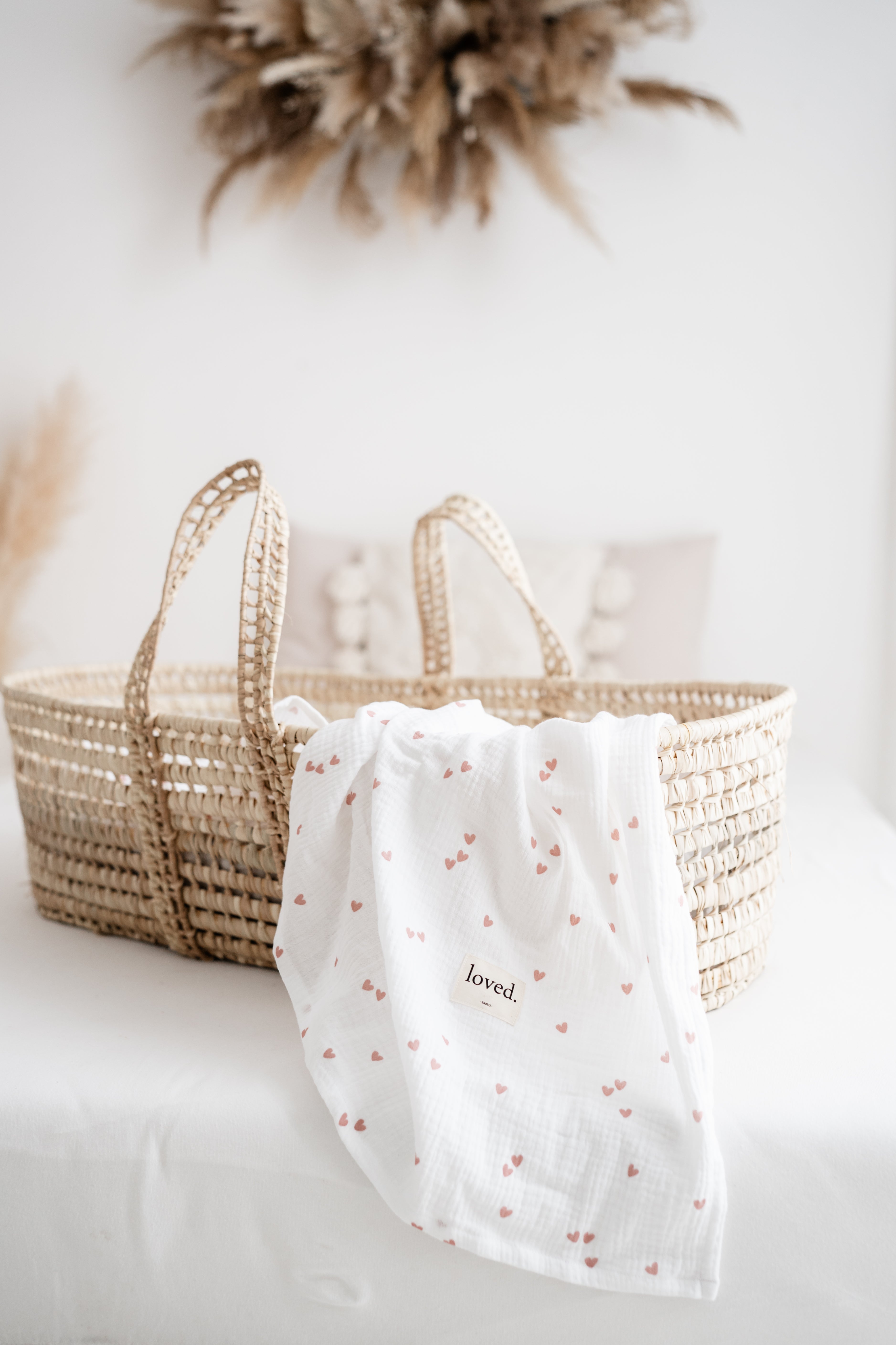 Babydecke Musselin mini Herzen rose