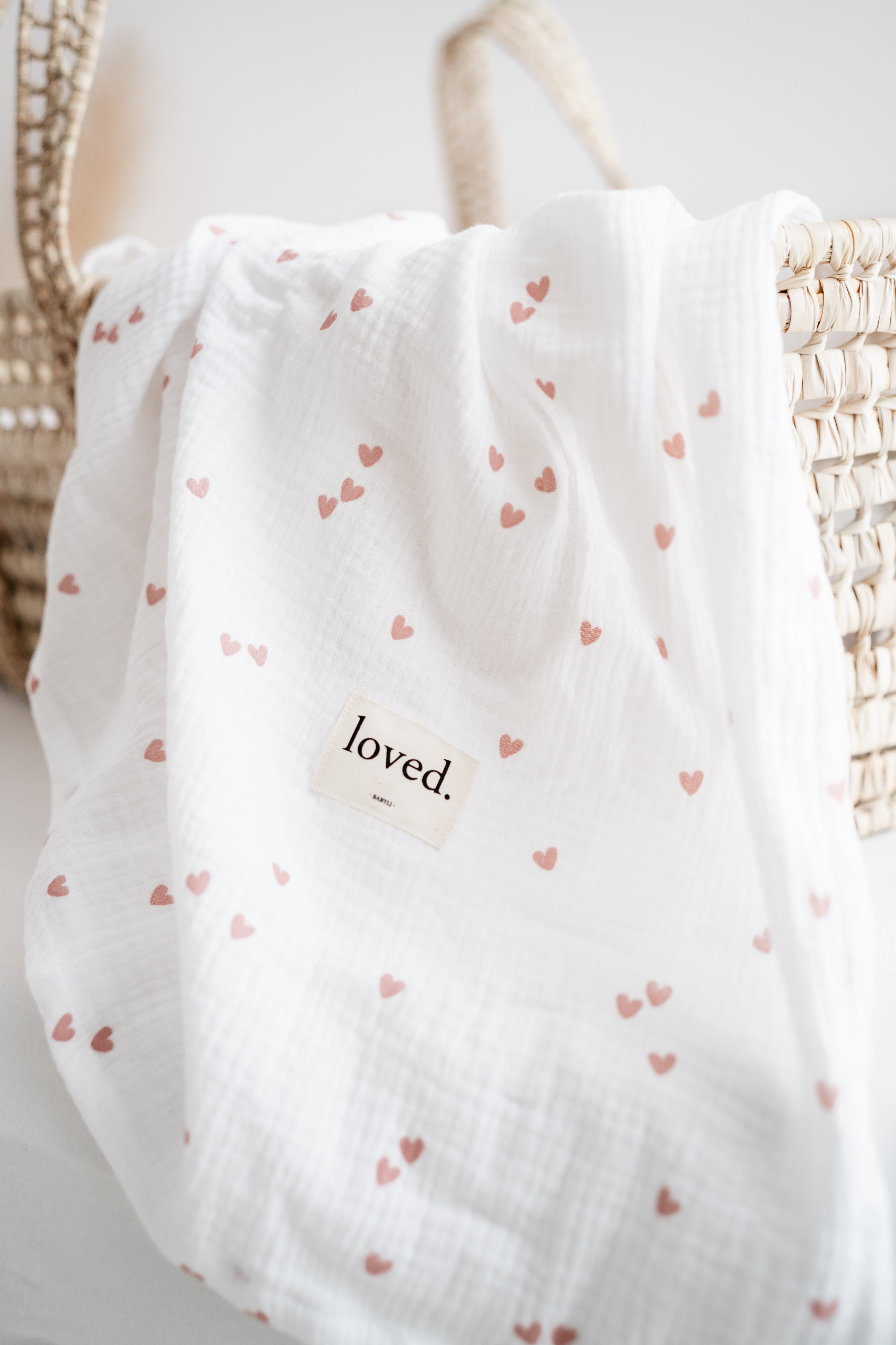 Babydecke Musselin mini Herzen rose