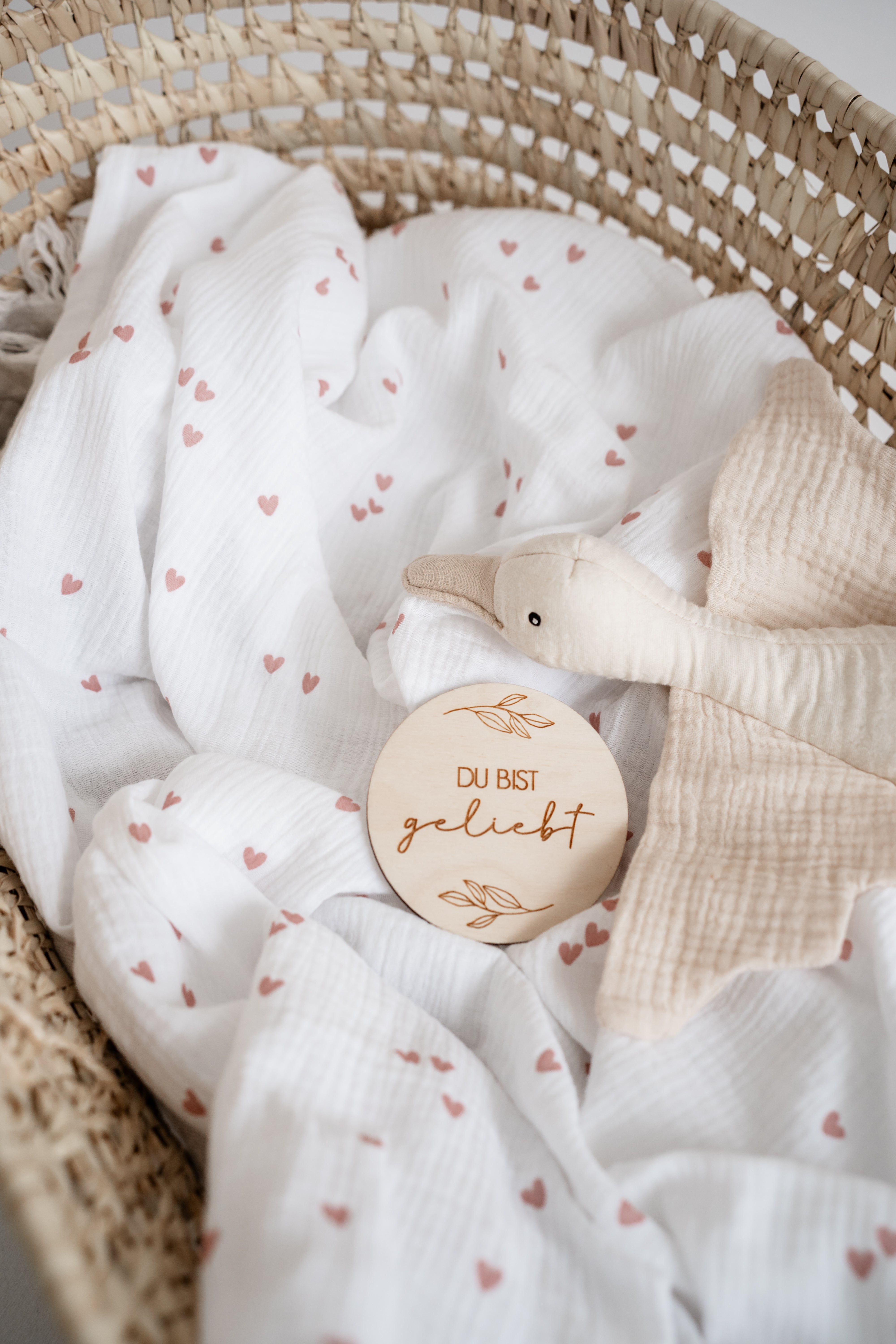 Babydecke Musselin mini Herzen rose