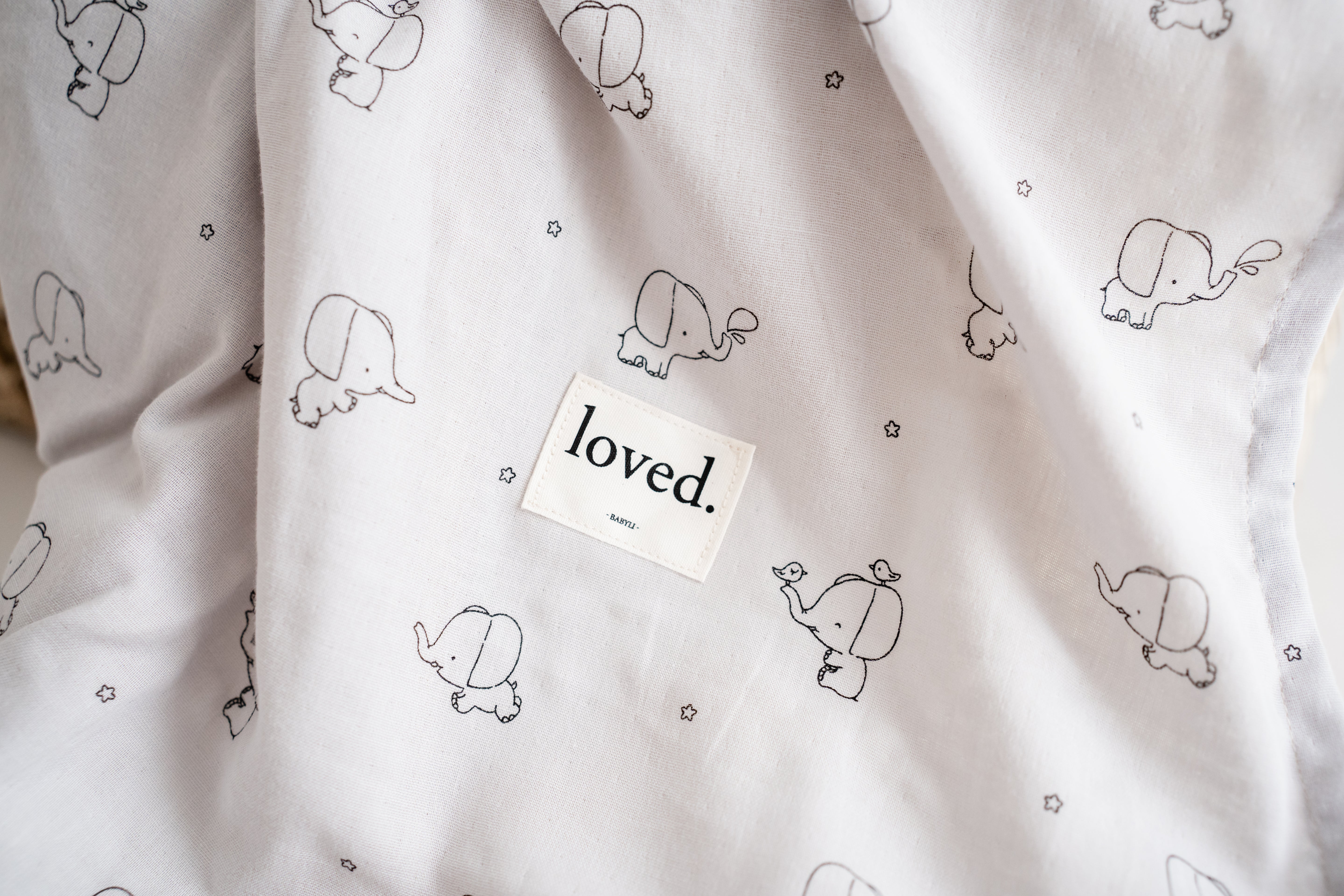 Babydecke Musselintuch, Stilltuch, Pucktuch 120x120cm Elefanten