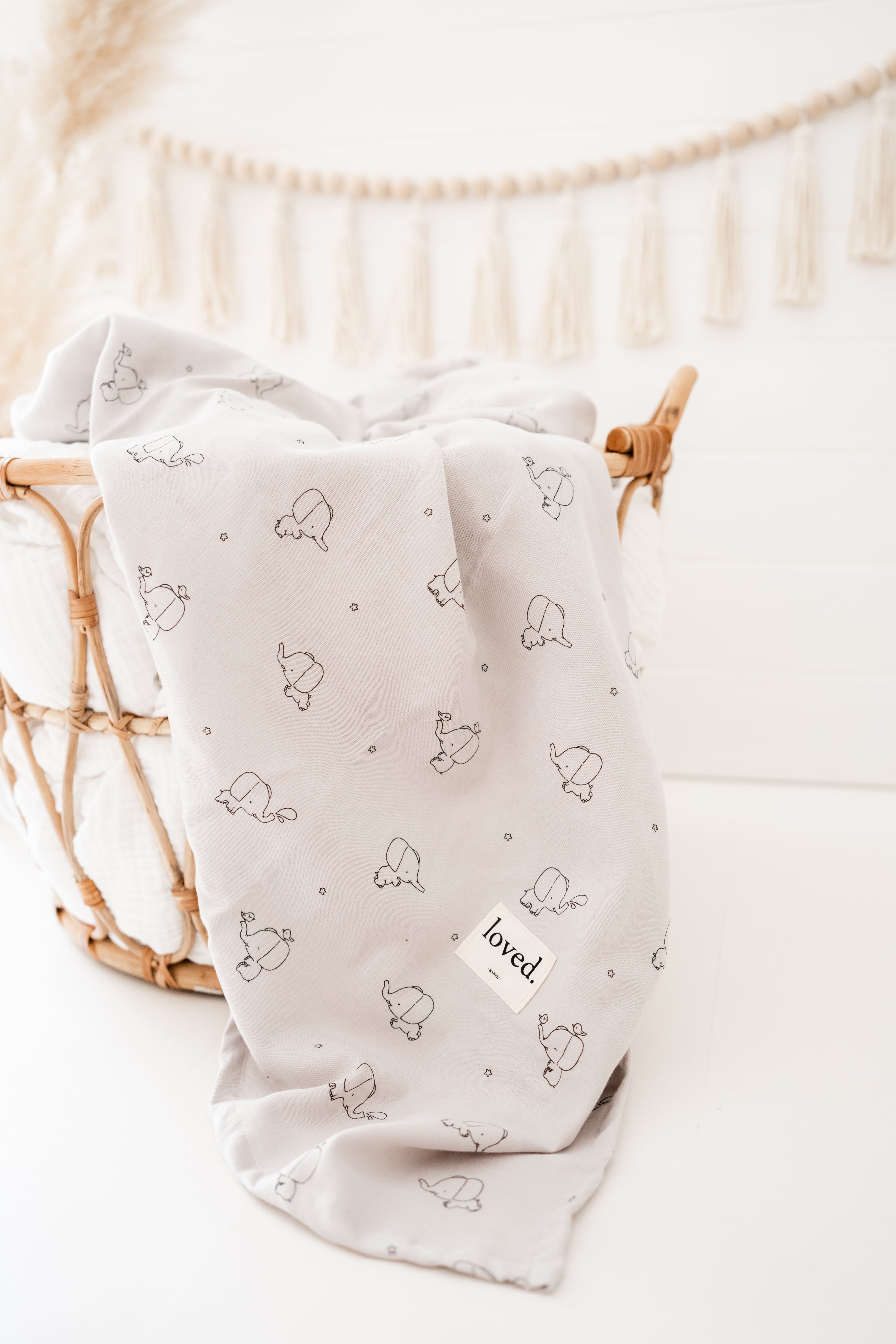 Babydecke Musselintuch, Stilltuch, Pucktuch 120x120cm Elefanten