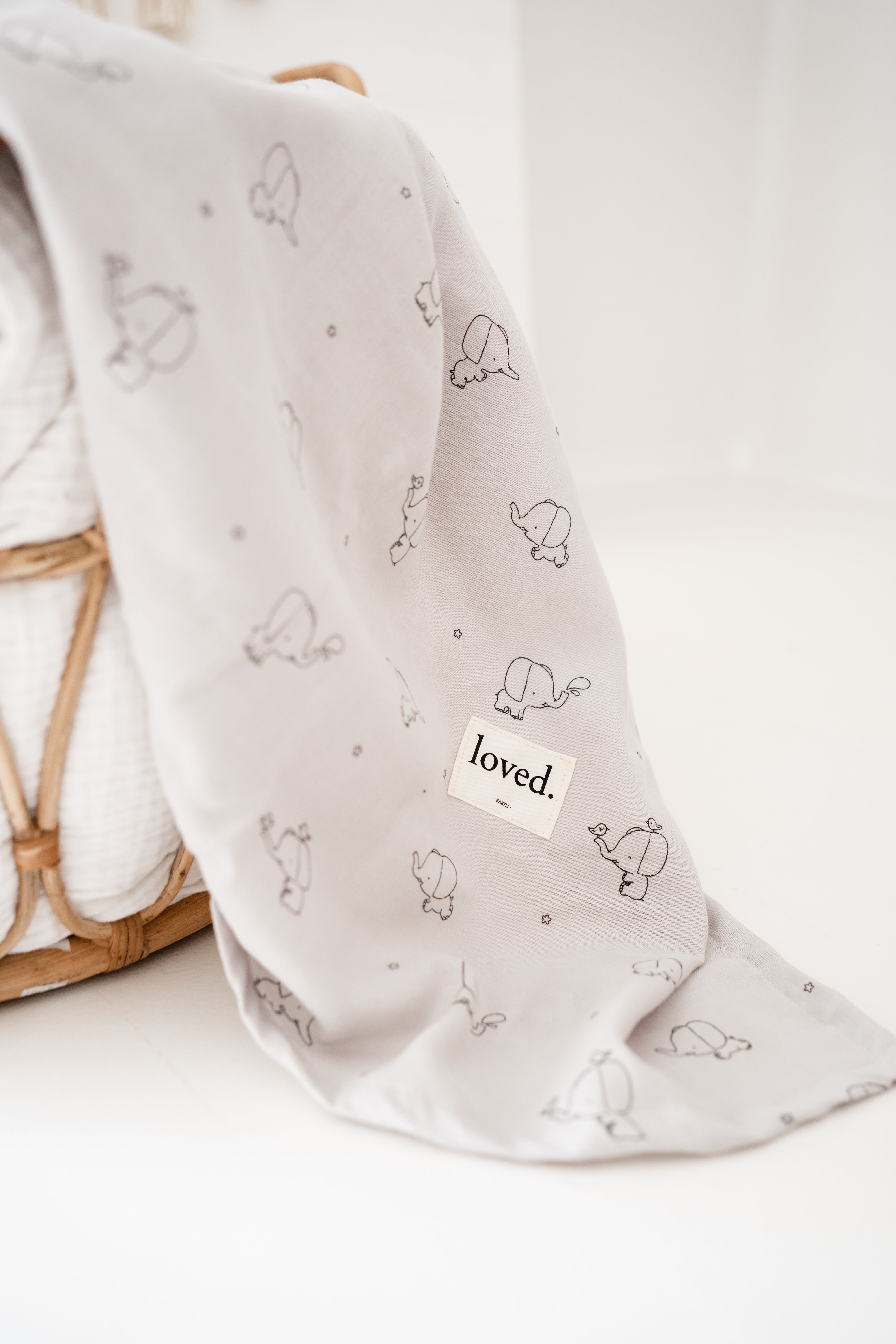 Babydecke Musselintuch, Stilltuch, Pucktuch 120x120cm Elefanten