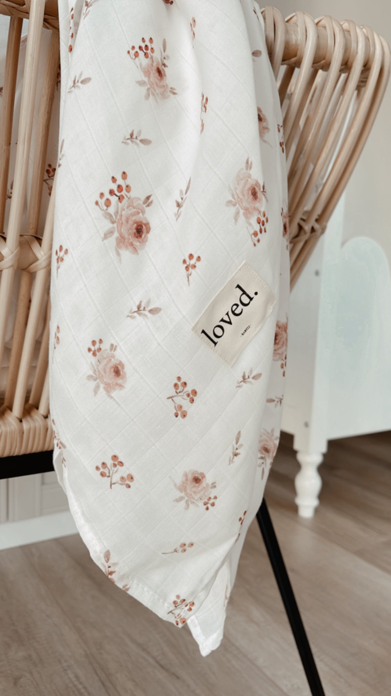 Babydecke Musselin 120x120 cm feine Rosen altrosa