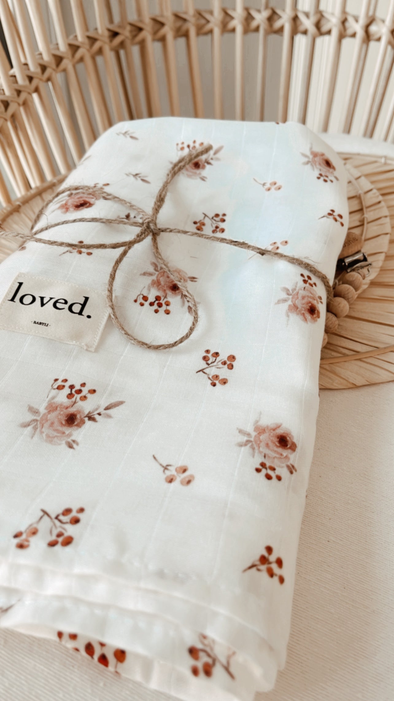 Babydecke Musselin 120x120 cm feine Rosen altrosa