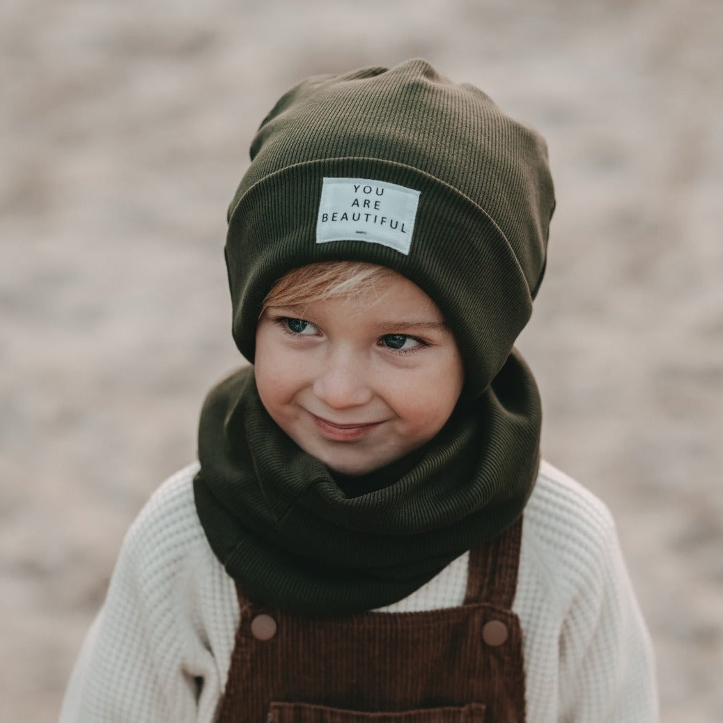 SET MÜTZE und Loop - Farbe: Waldgrün - alle Größen -