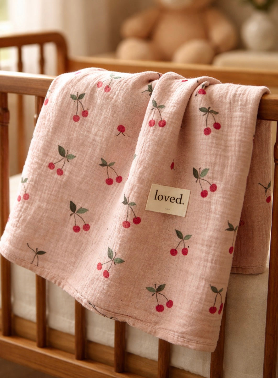 Babydecke Musselindecke, Musselintuch cherry