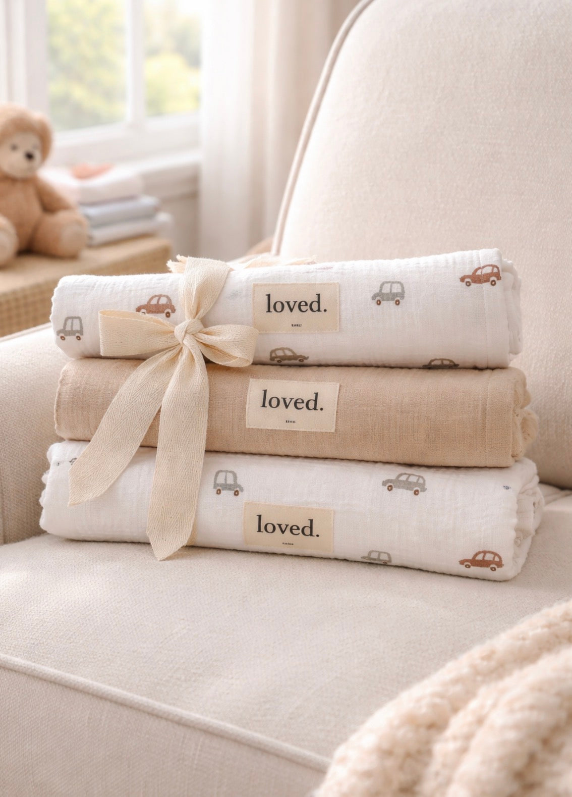 BIO Musselintücher, Spucktücher, 3er-Set Mulltücher AUTOS