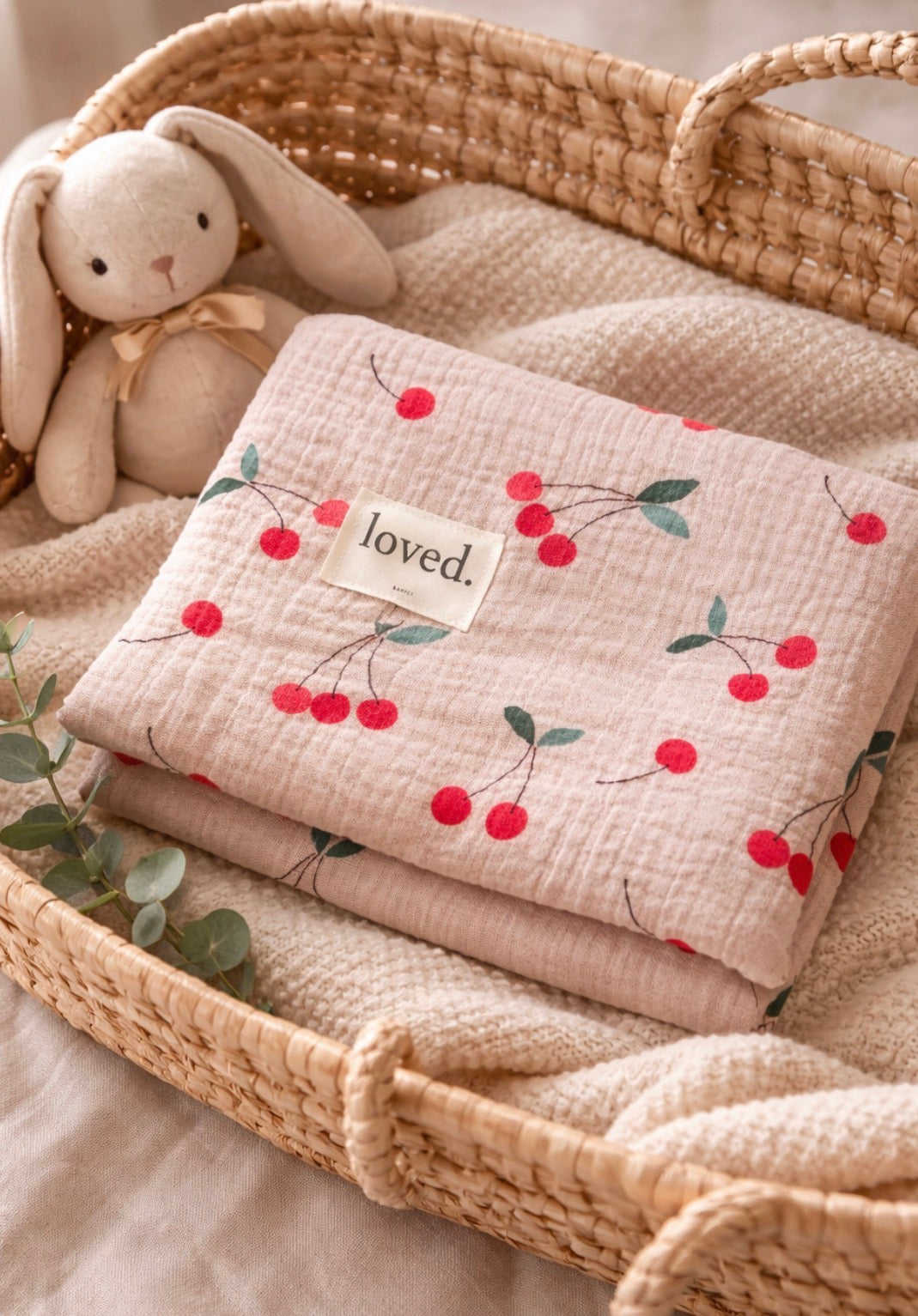 Babydecke Musselindecke, Musselintuch cherry