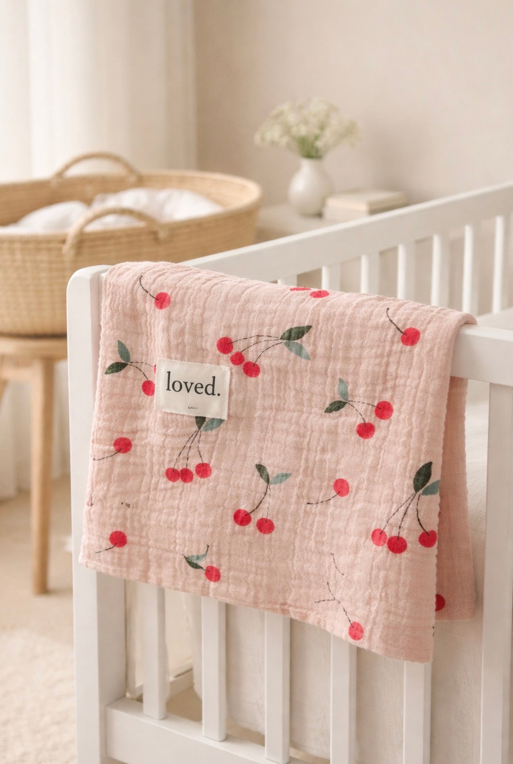 Babydecke Musselindecke, Musselintuch cherry