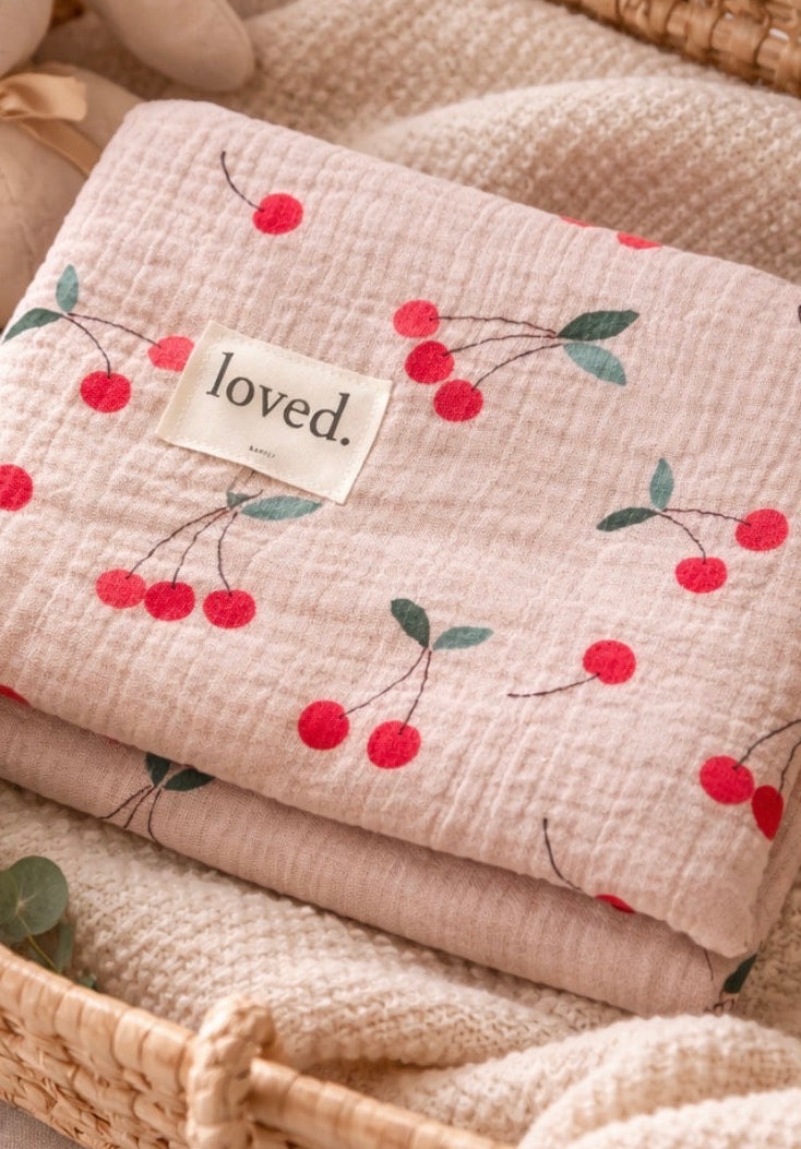 Babydecke Musselindecke, Musselintuch cherry